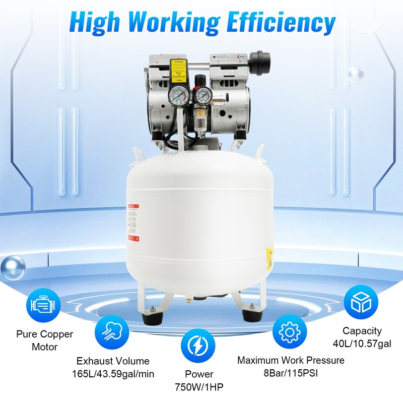 40L Dental Medical Air Compressor Silent Oilless Air Pump 115PSI 0.75KW Portable gallery