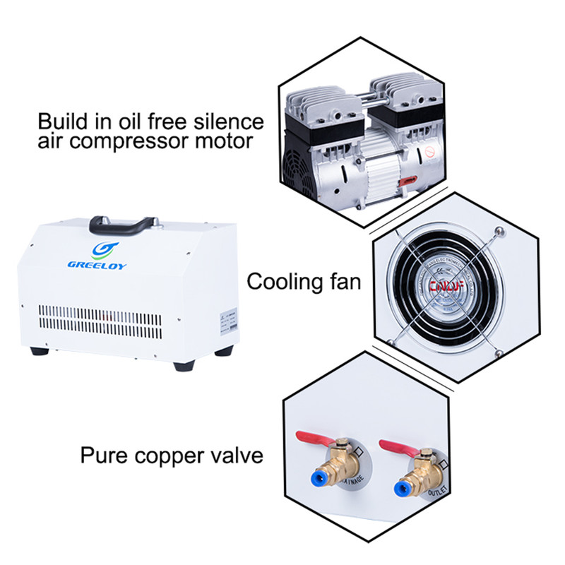 GU-P300 600W Portable Silence Oilless Dental Air Compressor with Handle CE gallery