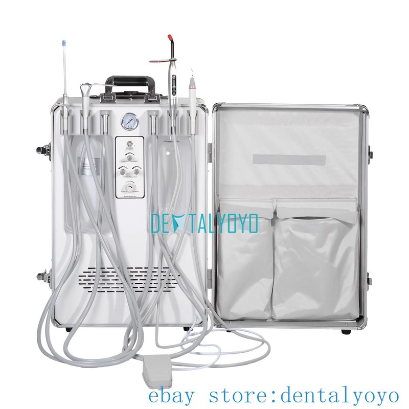 Portable Mobile Dental Unit with Compressor with Curing Light + Scaler Handpiece gallery