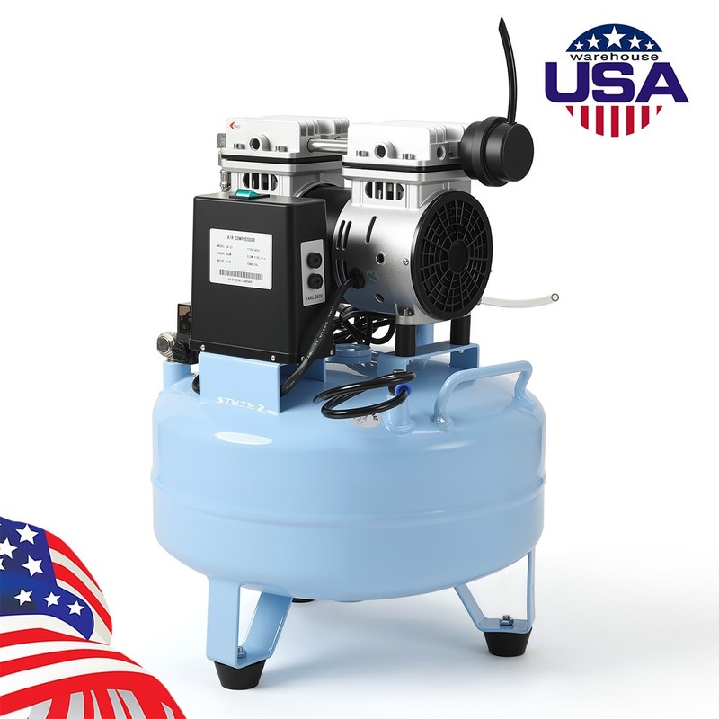 24L Portable Dental Air Compressor Oil Free Silent Air Pump 600W 110V+Valves gallery