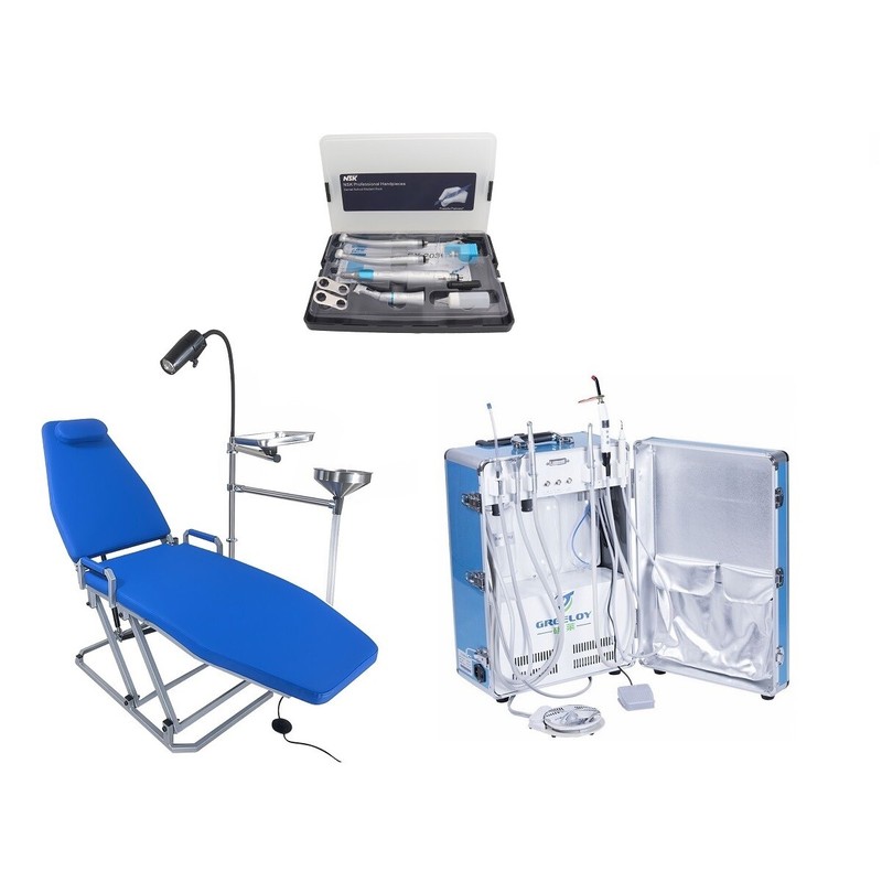 Greeloy Portable Dental Unit with Air Compressor +Dental Chair+Handpieces Set 4H