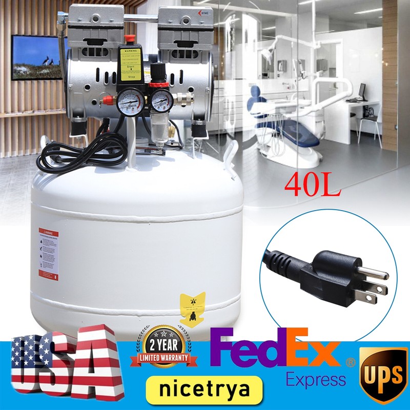 40L Portable Dental Air Compressor Oil Free Silent Air Pump 115PSI 110V/60HZ
