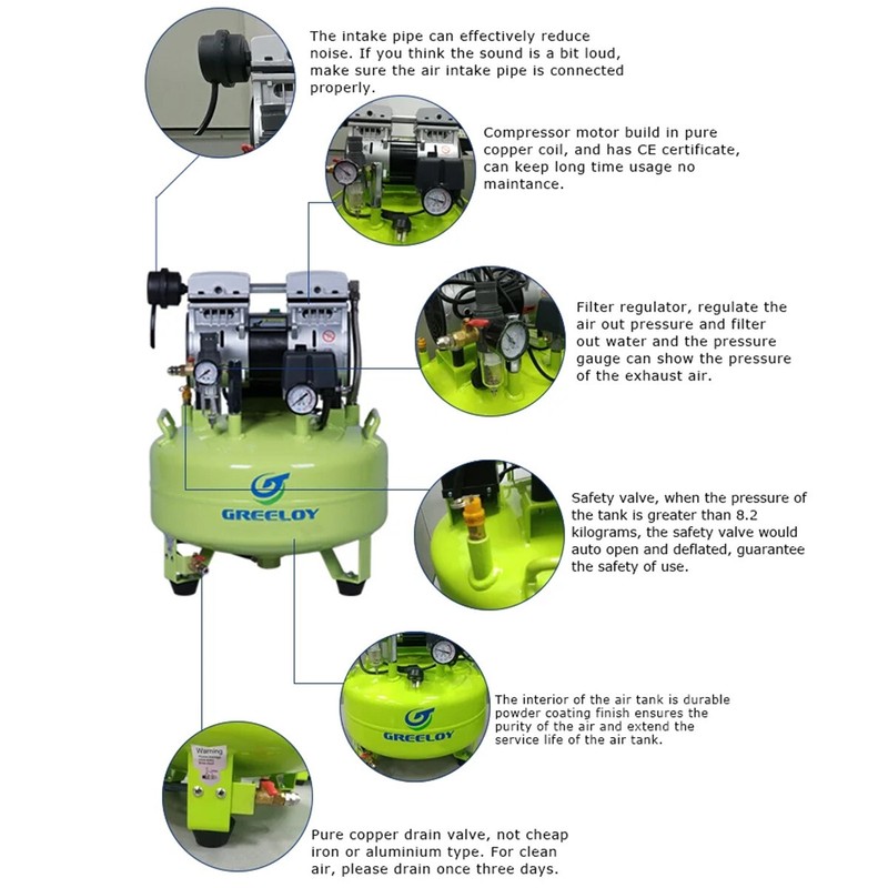 600W Portable Oil Free Dental Air Compressor with 24L Tank for One Chair GA-61 gallery