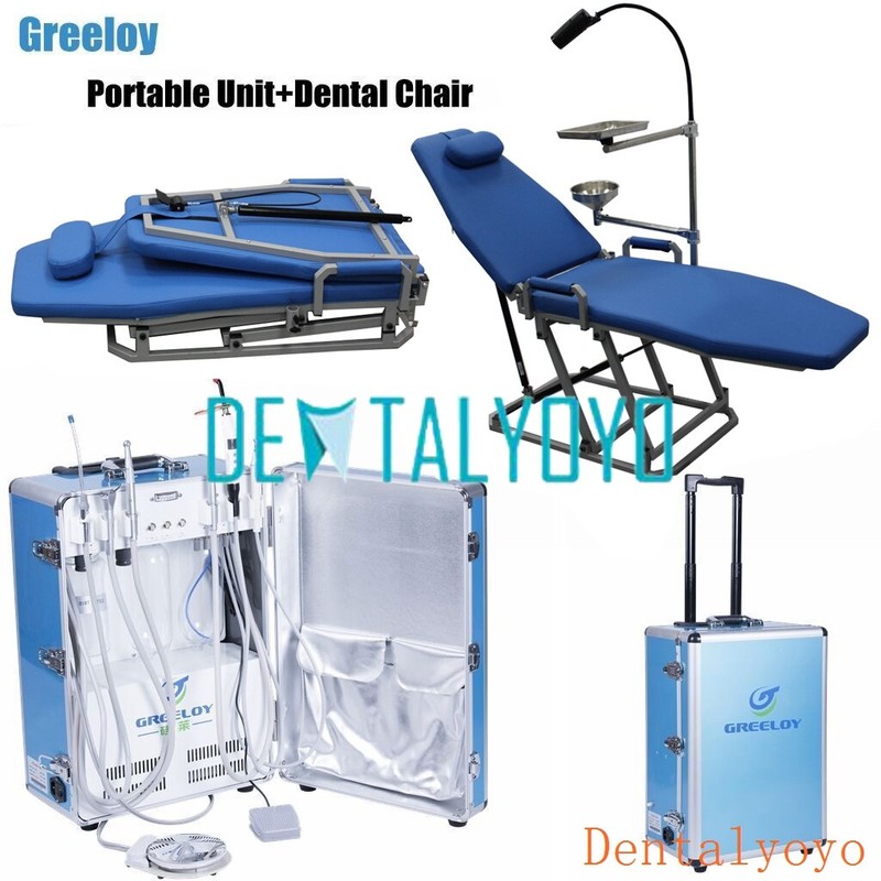 Greeloy Mobile Portable Dental Unit + Dental Folding Chair + Storage Bag Kit