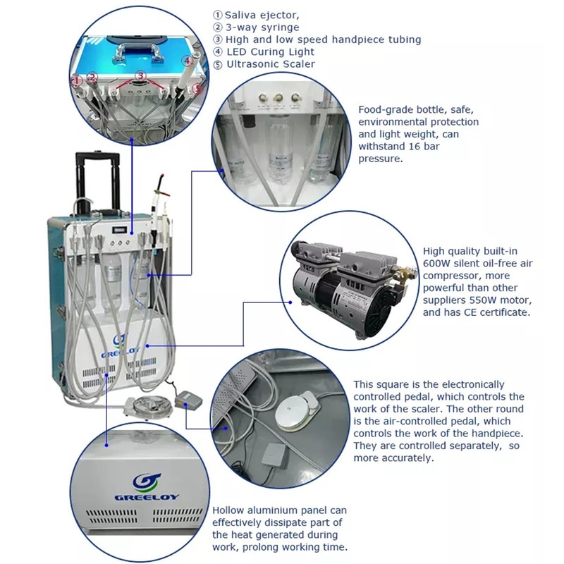 2H Multi-function Portable Dental Unit with Air Compressor+Curing Light GU-P206 gallery