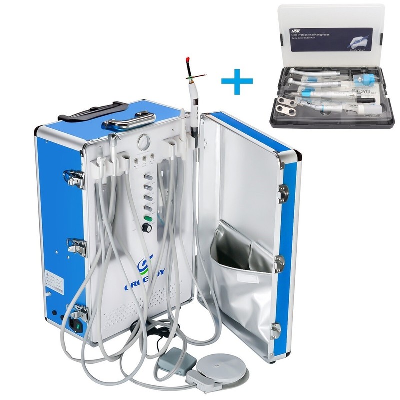 Greeloy Portable Dental Unit with Air Compressor GU-P206S + Handpieces Set 2H US