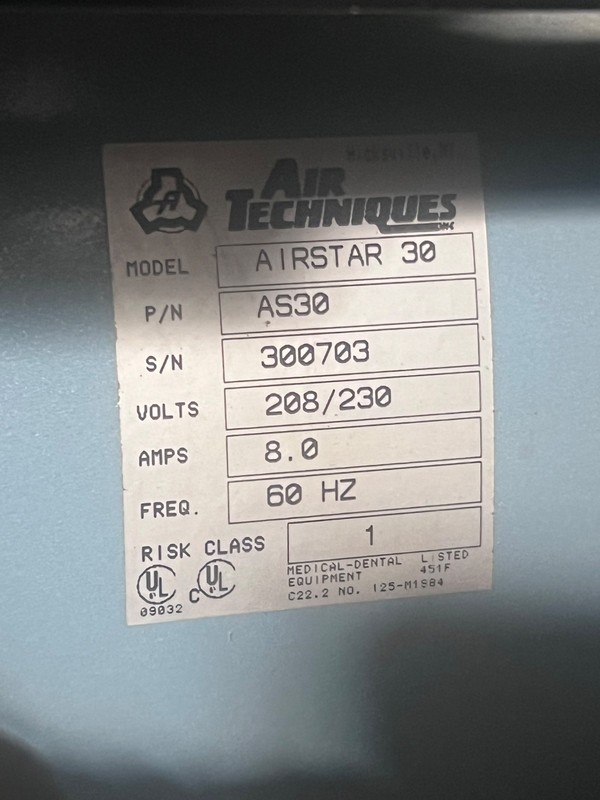 Air Techniques AirStar 30 dental air compressor, model AS30, serial ART300703.