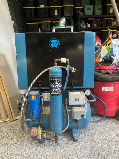 dental air compressor used along with amalgam vac and dump canister