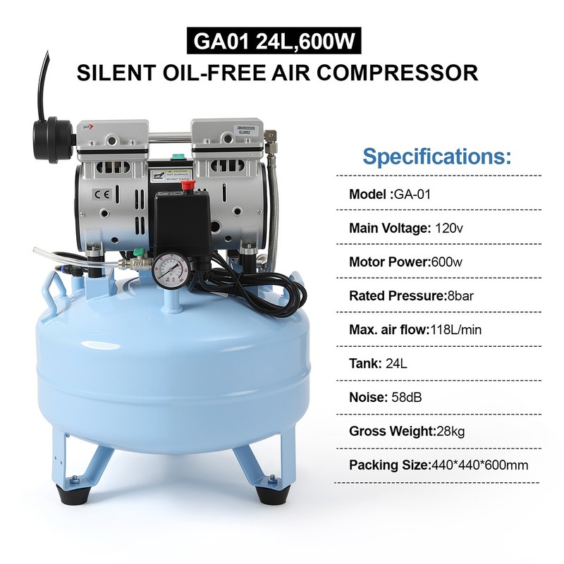 24L/40L Dental Silent Oil-Free Air Compressor Medical Pump for Dental Chair
