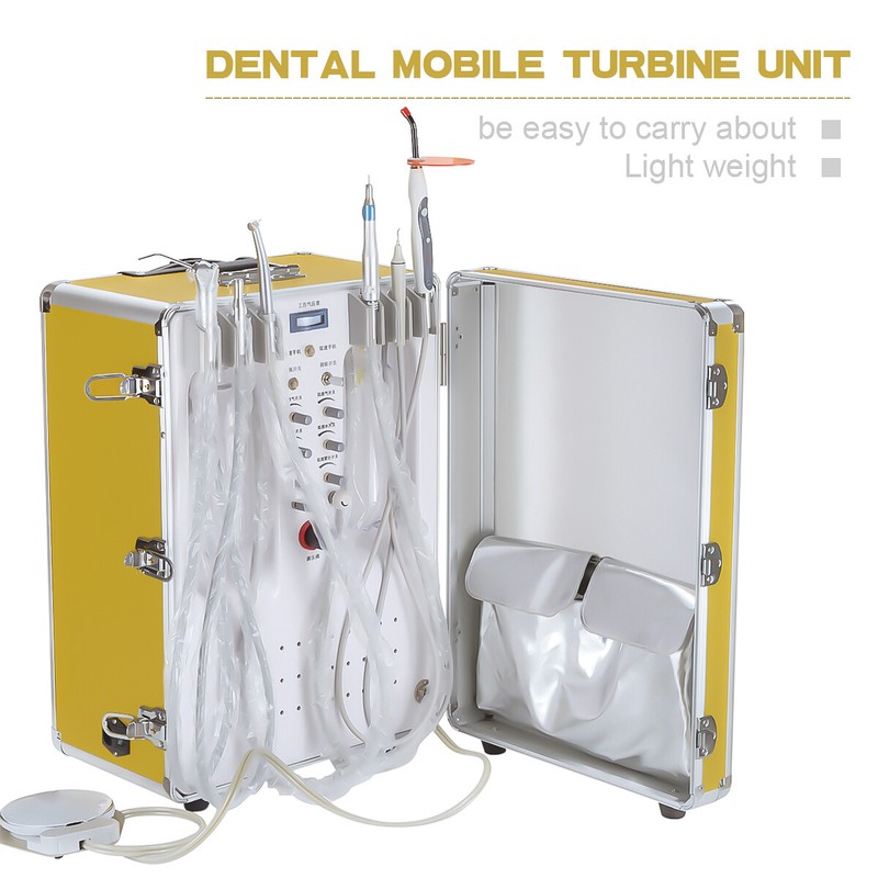 550W Dental Portable Turbine Unit Air Compressor XS-341+Curing Light+Scaler 2H