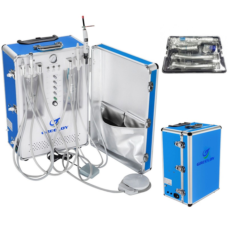 GU-P206S Portable Dental Unit Air Compressor + High Low Speed Handpiece Kits 4H