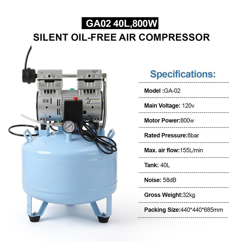 800W Portable 40L Dental Oilless Air Compressor GA02 for Dental Unit Chiar