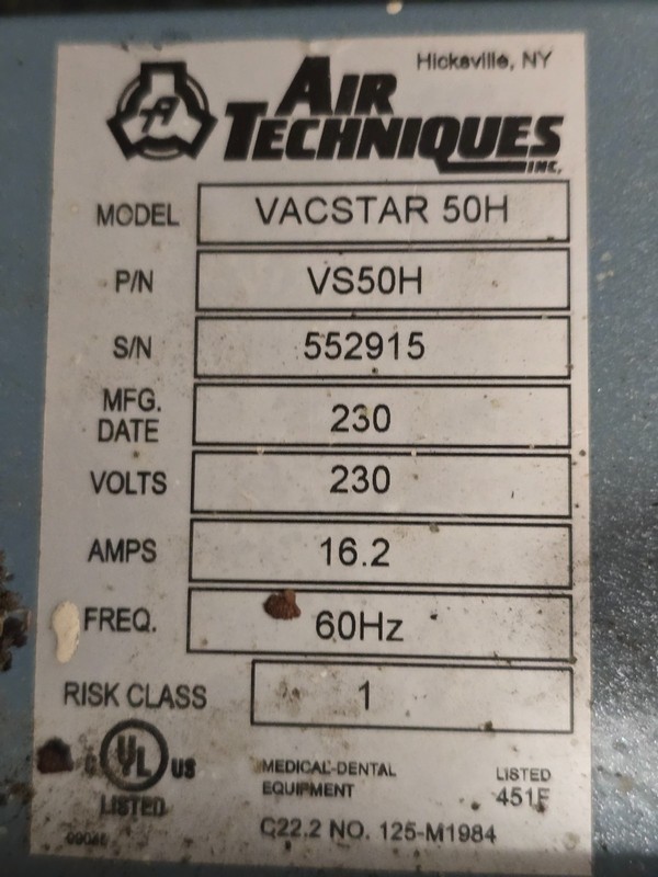 Air Techniques VacStar 50H Dental Vacuum Pump Operatory Suction System