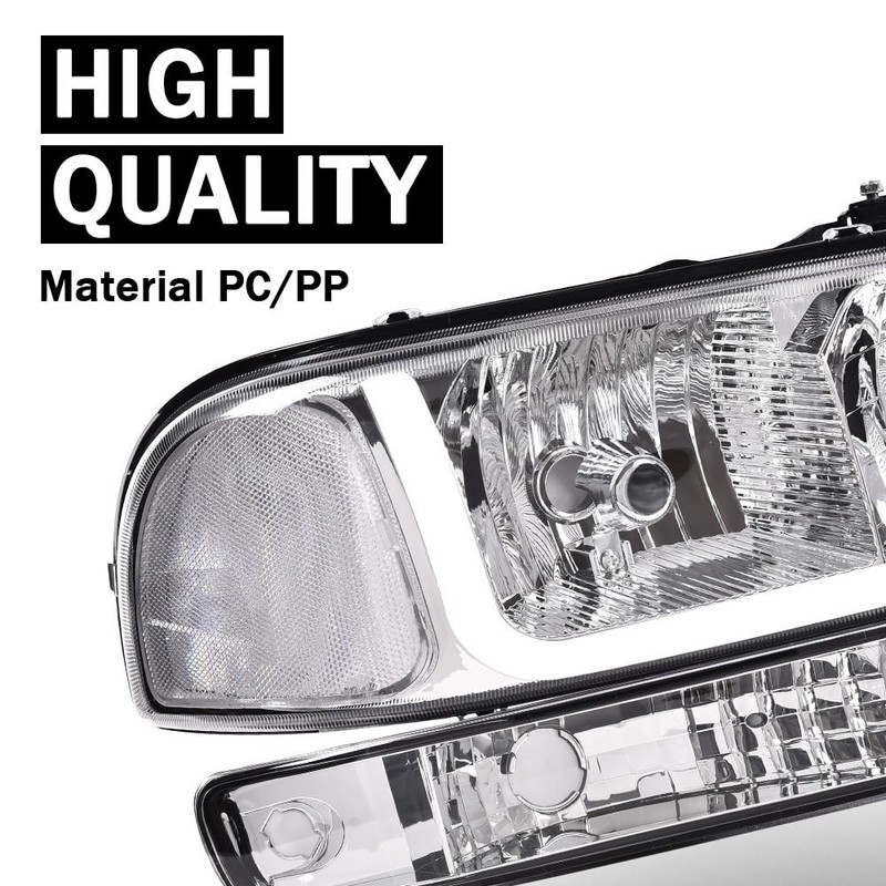 LED Headlights Assembly Pair GMC Yukon XL Sierra 1999-2007 Clear Lens Chrome gallery