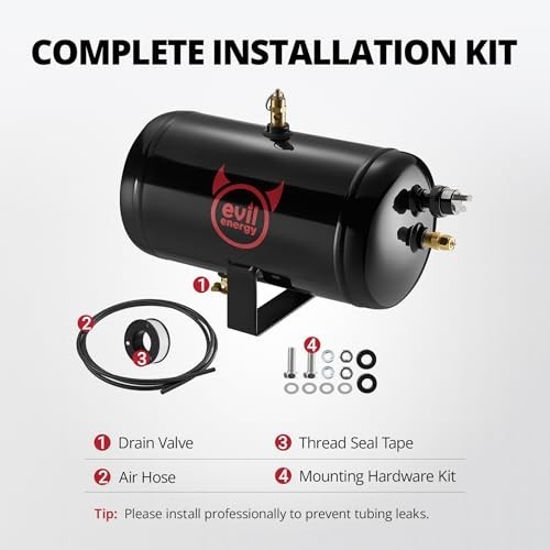 1 Gallon Air Tank Kit 5 Ports 1/4" NPT 150PSI for Truck, Car, Air Horns, Tires, gallery