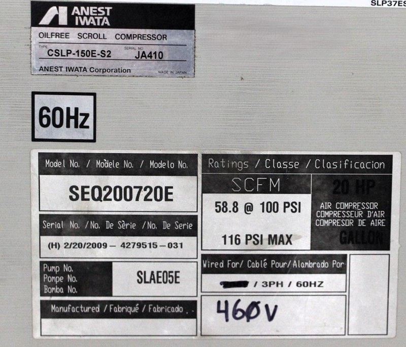 Powerex SEQ200720E Oil Free Scroll Air Compressor 20HP 460V 116 PSI (3378555) gallery