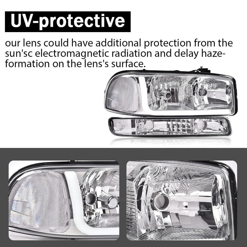 LED Headlights Assembly Pair GMC Yukon XL Sierra 1999-2007 Clear Lens Chrome gallery