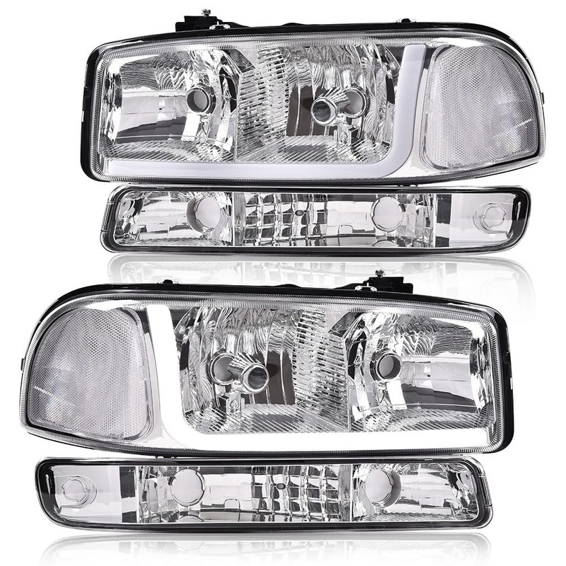 LED Headlights Assembly Pair GMC Yukon XL Sierra 1999-2007 Clear Lens Chrome