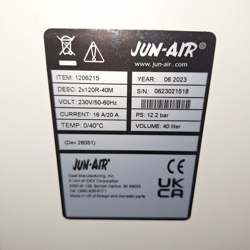 JUN-AIR Electric Air Compressor: Enclosed, Oil Free, 2 hp, 9 cfm, 120 psi Max gallery