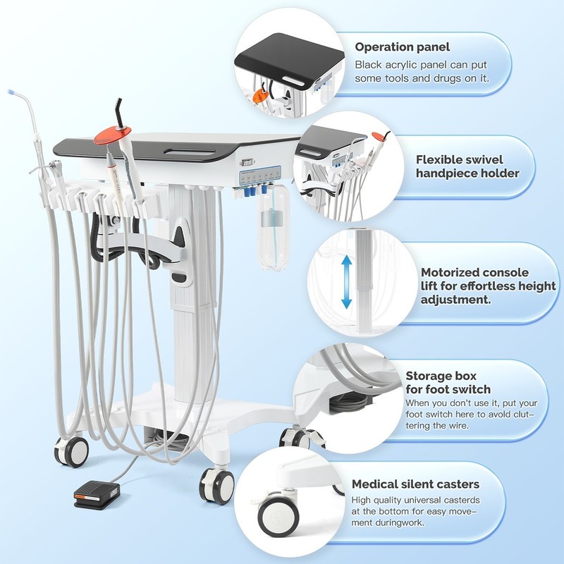 Dental Mobile Delivery Cart Unit System With Curing Light /Silent Air Compressor gallery