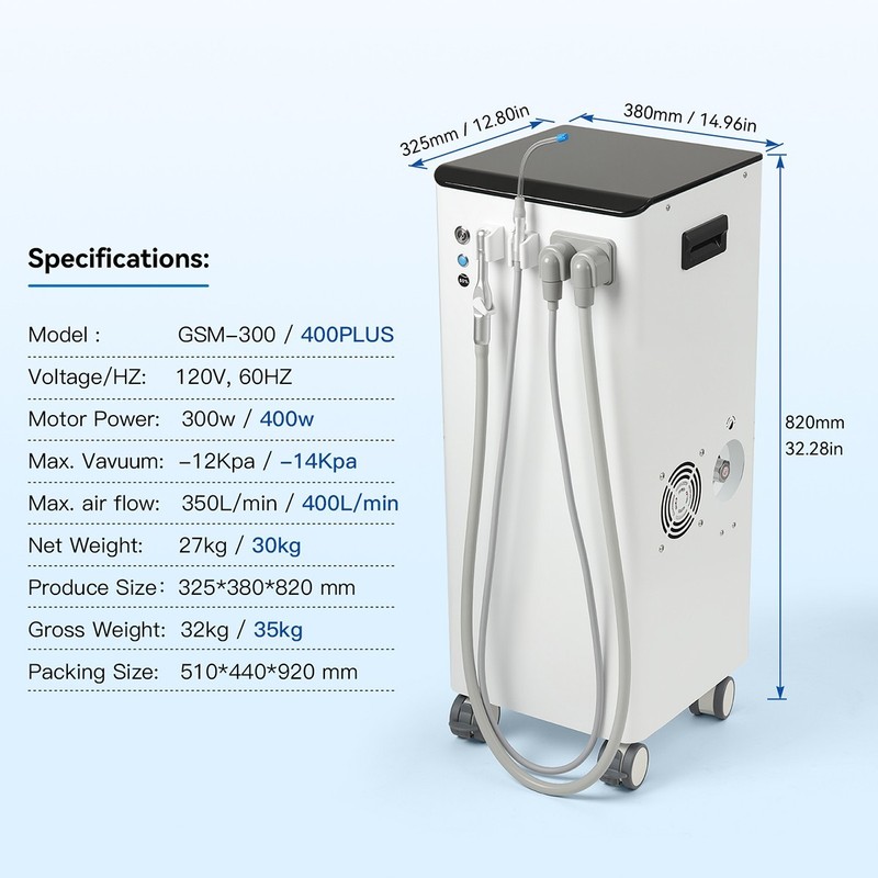 Dental Suction Unit GS-M400 110V 400L/min High Vacuum Portable Mobile Cart