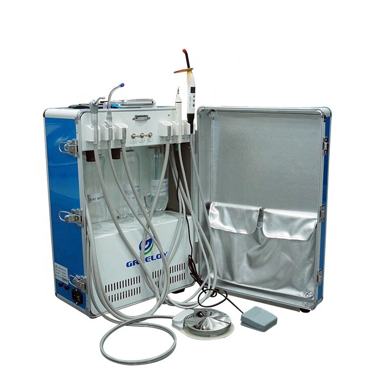 Greeloy Portable Dental Unit with Air Compressor +Dental Chair+Handpieces Set 4H gallery