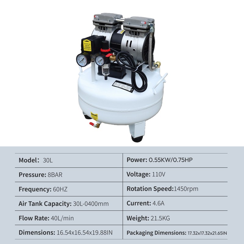 30L Portable Dental Air Compressor Oil Free Silent Air Pump 115 PSI for Chair gallery