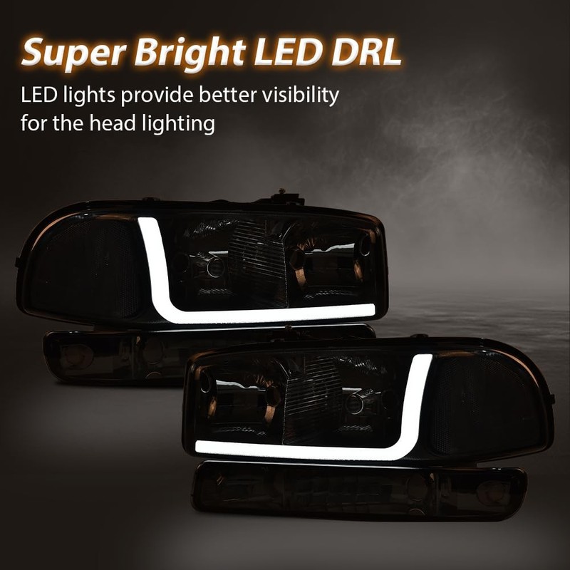 LED Headlights Assembly Pair GMC Yukon XL Sierra 1999-2007 Clear Lens Chrome gallery