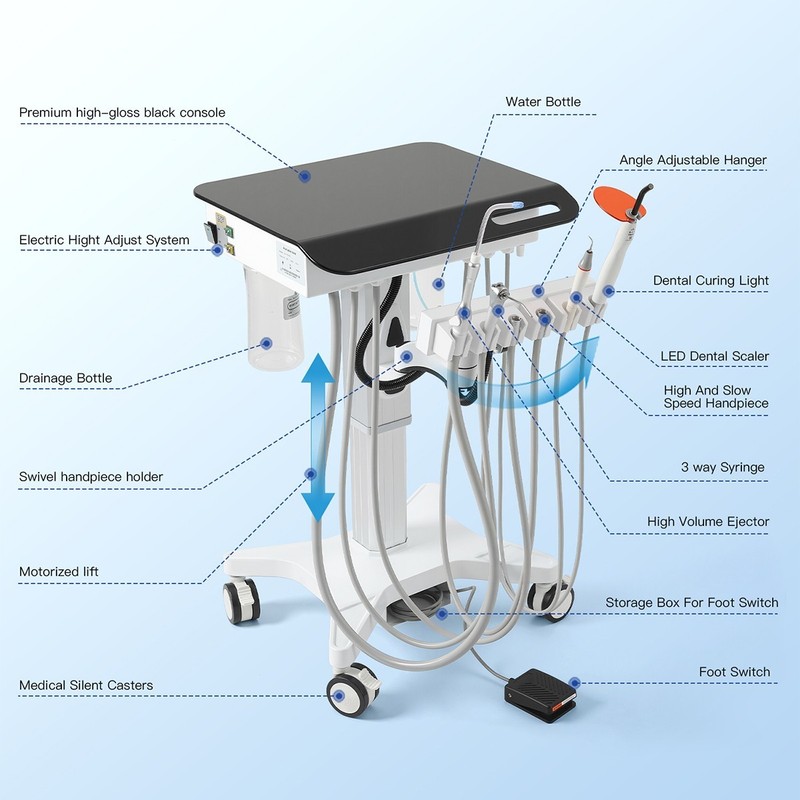 Dental Mobile Delivery Cart Unit System With Curing Light /Silent Air Compressor gallery