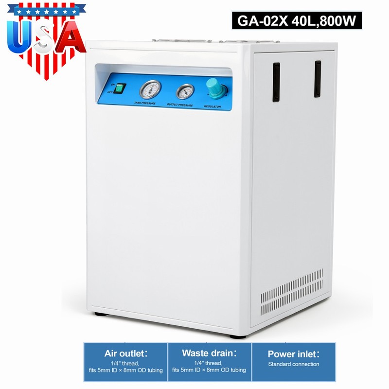 800W Mobile Silent Oil-Free Dental Air Compressor 40L for Dental Delivery/Chair