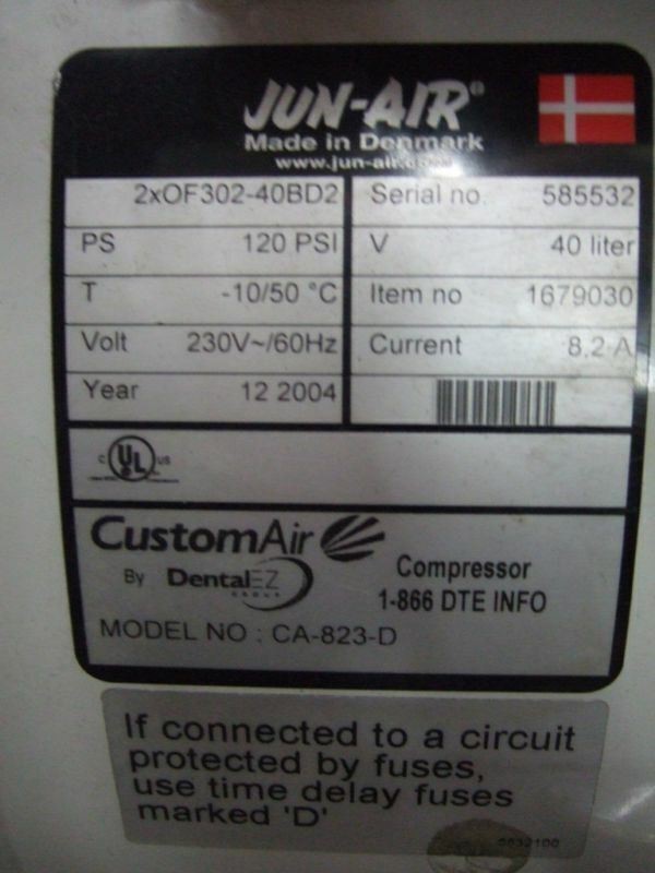 JUN-AIR CustomAir Model CA-823-D Dental Air Compressor Dual Head OF302 Oil Free gallery