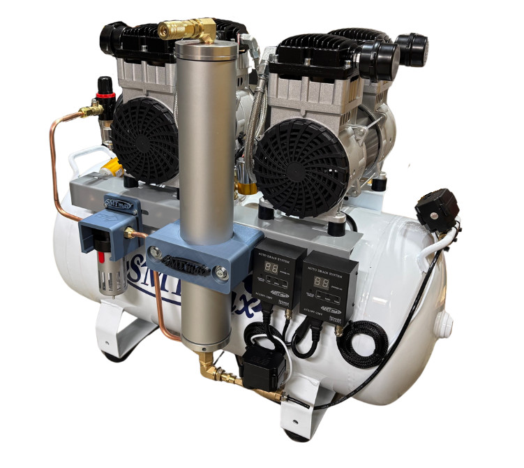 New 3HP, Dental Noiseless Oil-Free Air Compressor w/ auto dryer and drain gallery