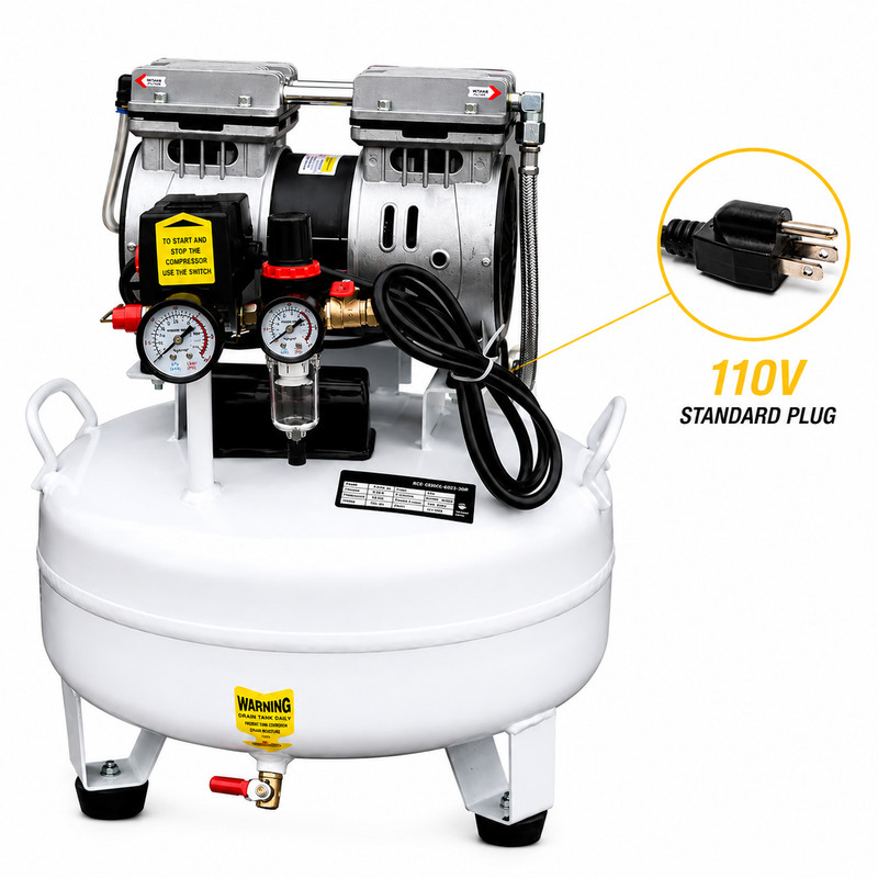 30L Portable Dental Air Compressor Oil Free Silent Air Pump 115 PSI for Chair