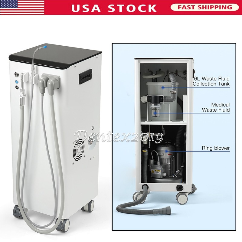Portable Dental Sution Unit 350L/min Strong Mobile Vauum Pump w/ asters