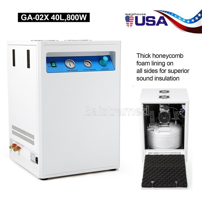 40L Portable Dental Silent Oil-Free Air Compressor Air Pump for 1-2 Dental Chair
