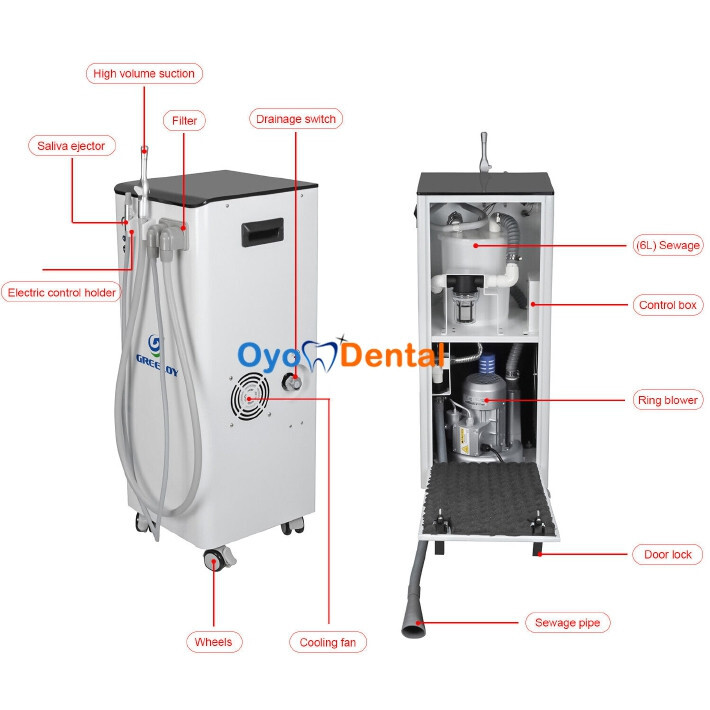 Greeloy GSM400 Dental Mobile Vacuum Pump Suction Unit System w/ Saliva Ejector gallery