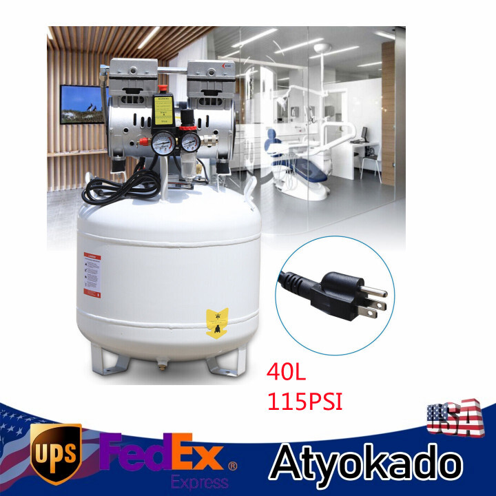 40L 115PSI Dental Medical Air Compressor Oilless Silent Air Pump 110V