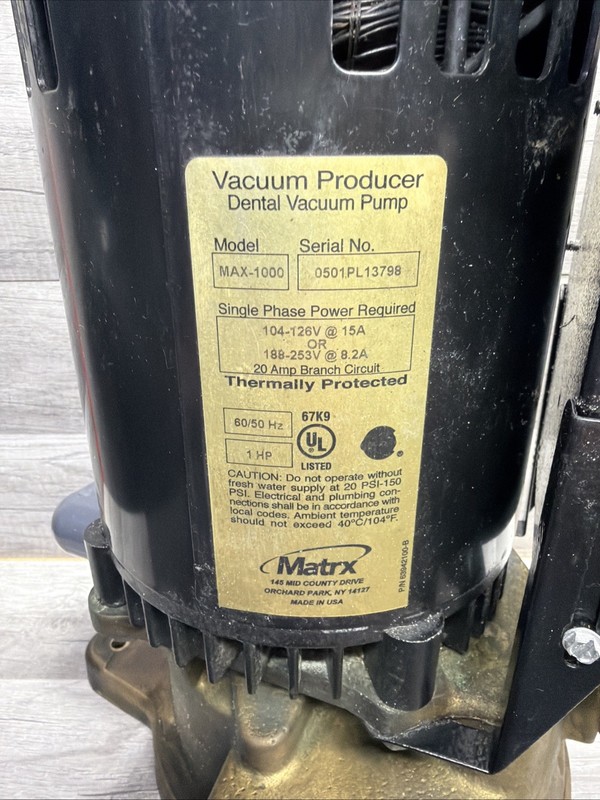 Matrx MAX-1000 Dental Vacuum Pump System Suction Unit - 1HP gallery