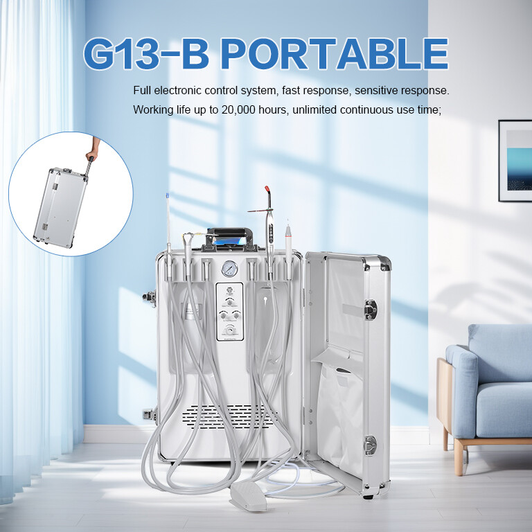 Portable Dental Unit Oil-free Air Compressor G13-B+LED Curing Light+A Scaler 2H gallery