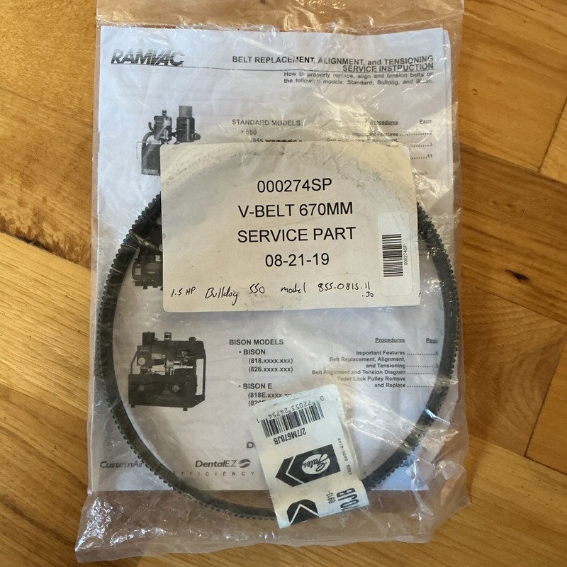 RAMVAC Bulldog 550 V-Belt part number 000274SP Dental vacuum