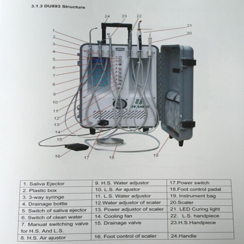 DU893 Portable Dental Unit w/ Air Compressor Ultrasonic Scaler+Curing Light 2/4H gallery