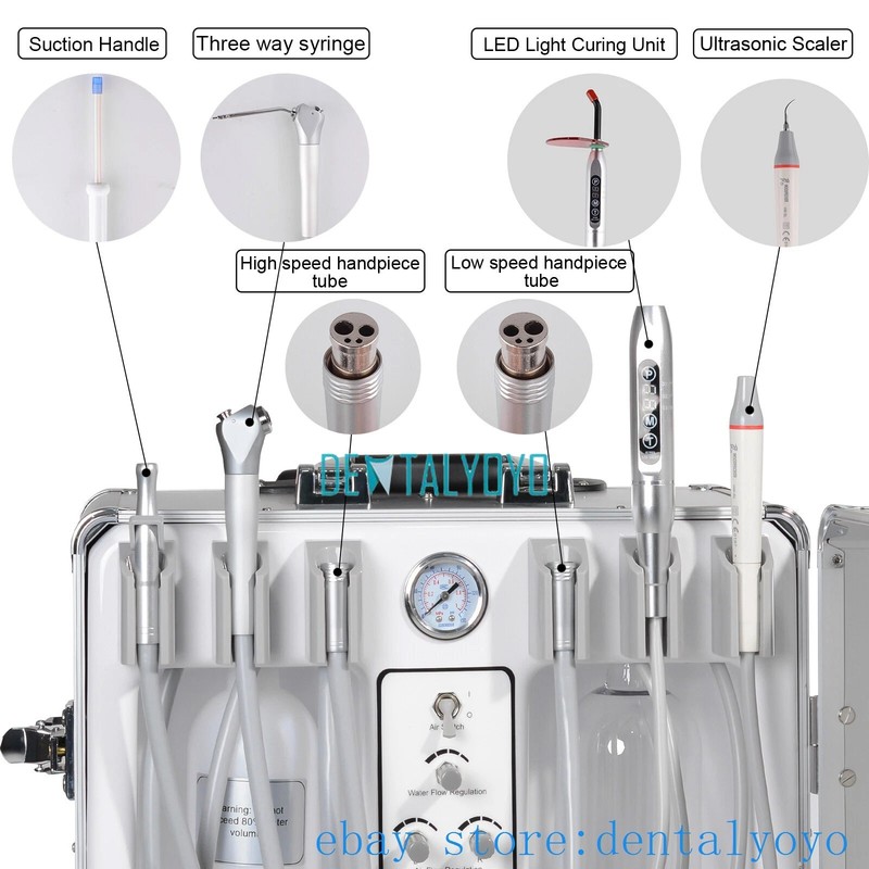 Portable Mobile Dental Unit with Compressor with Curing Light + Scaler Handpiece gallery