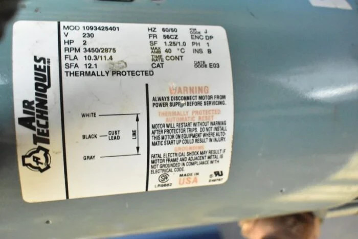 Air Techniques 2 HP Vacuum Motor (Model: 1093425401) gallery