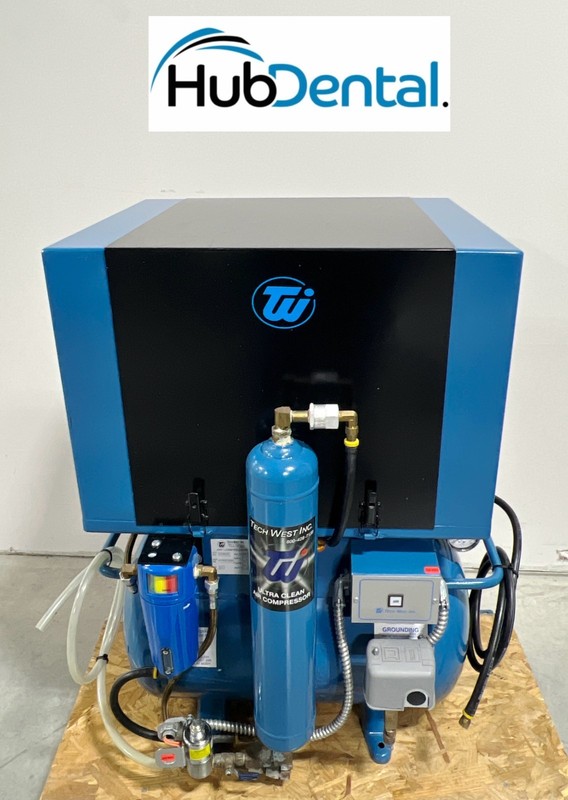Tech West Ultra Clean ACOR2D2 Oil-Less Dental Air Compressor. Sound Cover Quiet!