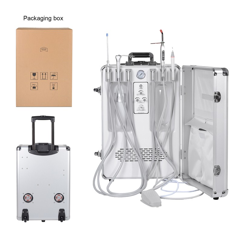 Portable Dental Unit w/ Air Compressor 3 Way Syringe LED Curing Light Scaler 2H