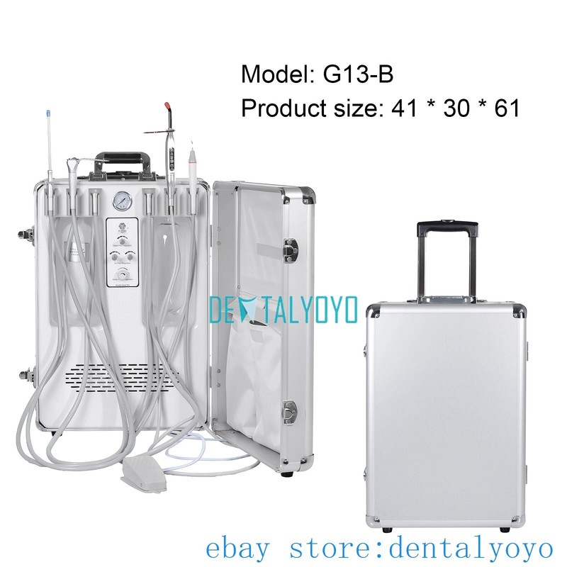 Portable Mobile Dental Unit with Compressor with Curing Light + Scaler Handpiece
