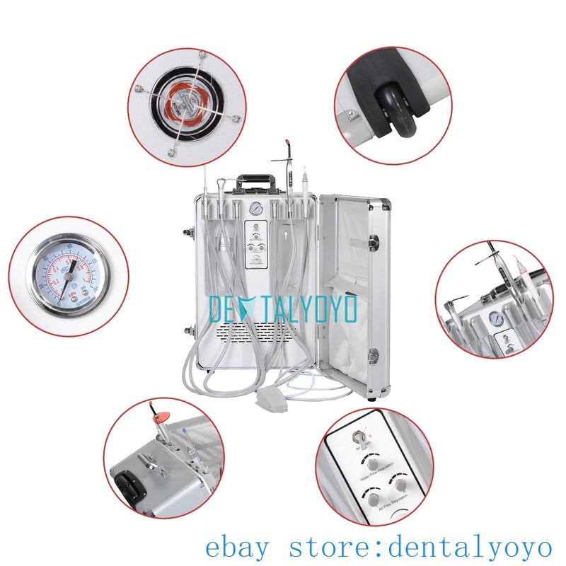 Portable Mobile Dental Unit with Compressor with Curing Light + Scaler Handpiece gallery
