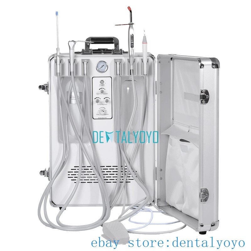 Portable Mobile Dental Unit with Compressor with Curing Light + Scaler Handpiece gallery