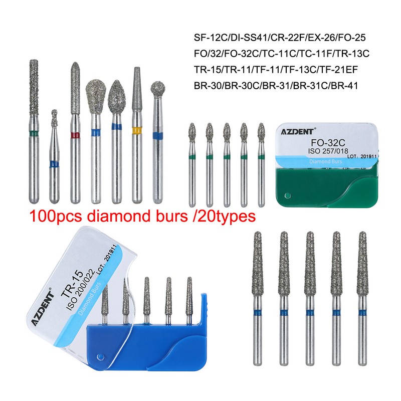 100 piezas fresas diamante dental medianas para pieza de mano de alta velocidad