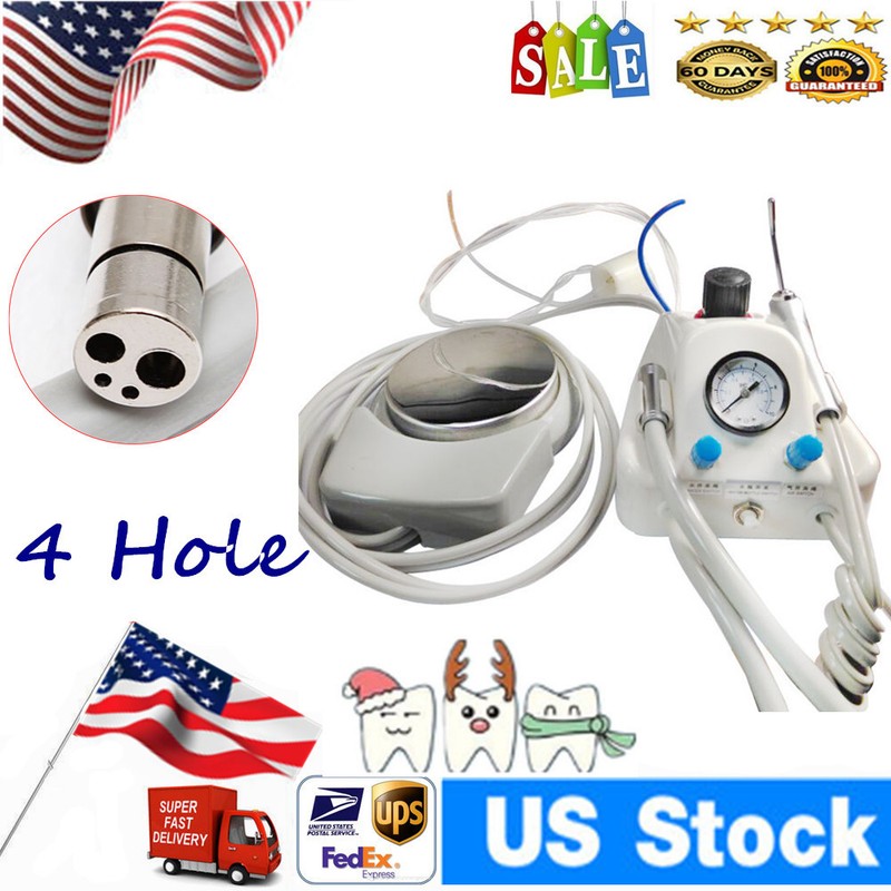 4-Hole Portable Dental Handpiece Compressor Turbine Unit 3 Way Air Water Syringe